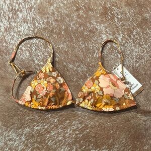 Billabong Floral Bikini Top - Orange and Brown